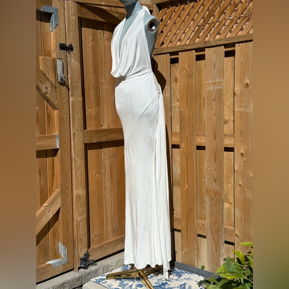 🆕 RAT & BOA 🧿 NWOT Winona White Slinky Cowl Neck Jersey Gown, Sz S - Picture 12 of 17